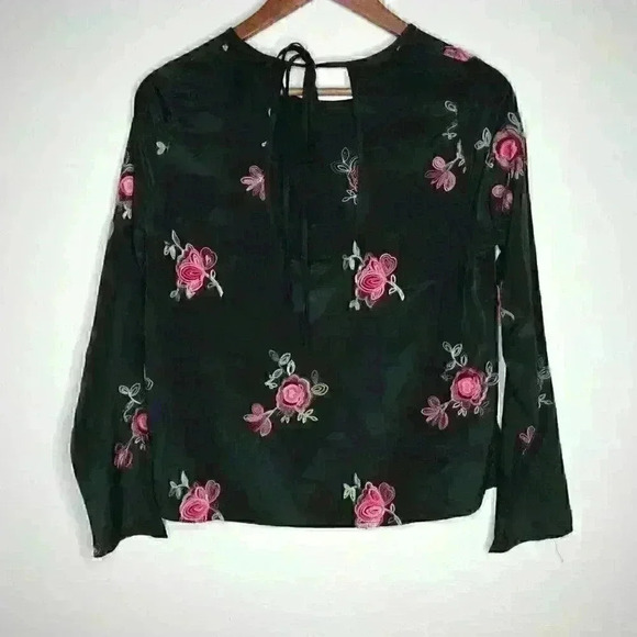 Lucca Black Embroidered Long sleeve‎ top Sz S - Picture 7 of 9